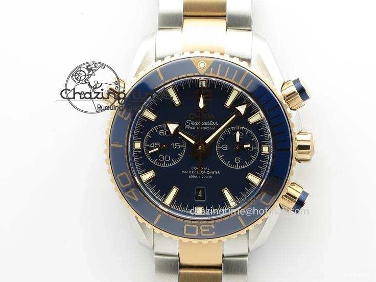 0320 FlexibleFit Seamaster Professional Chrono SS RG Blue Ceramic Blue Dial On SS RG Bracelet A 8211